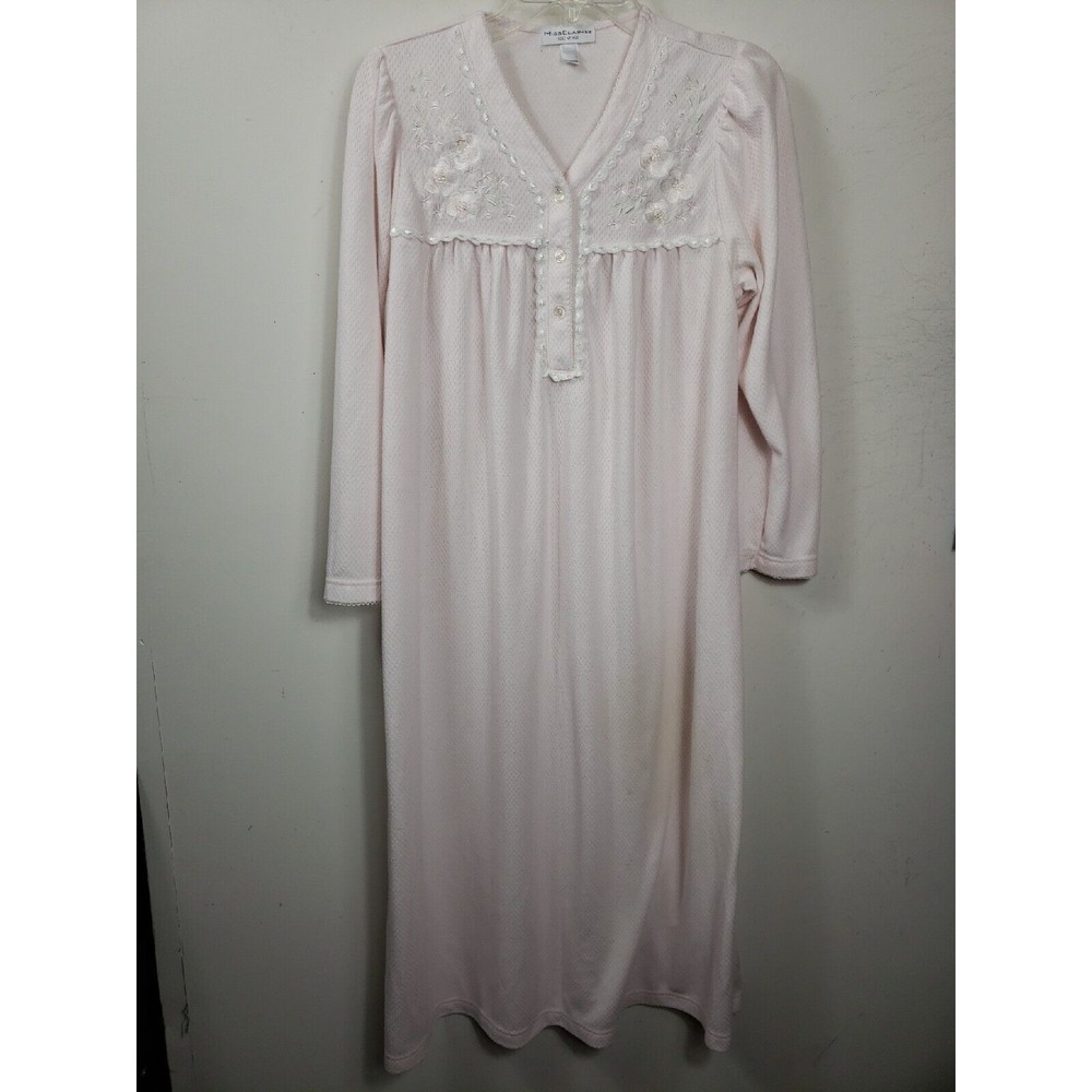 Miss Elaine Essentials womens M PINK Long Gown Long Sleeve